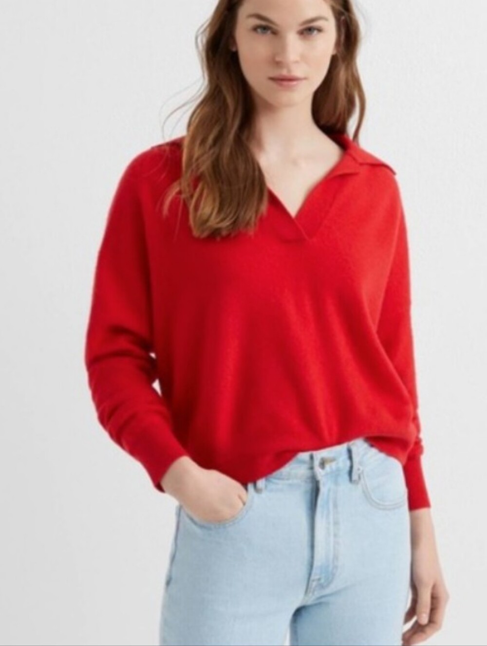 Club Monaco Red V-Neck Cashmere Polo Sweater